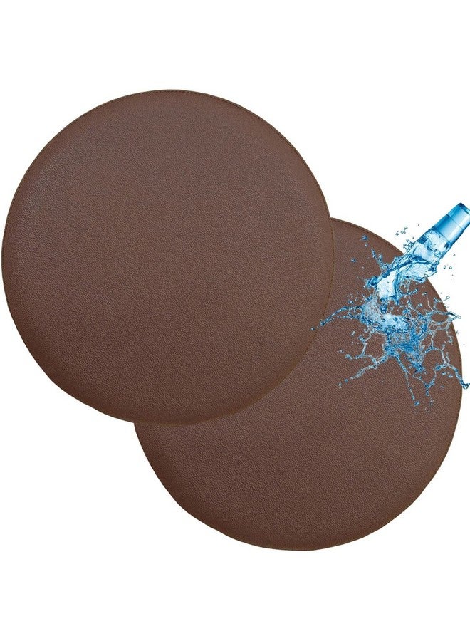 IYB-Flex-Leather Waterproof Round Bar Stool & Chair Seat Covers with Elastic Washable Stool Cushion Cover-(4.5 Inch/ 37 CM)-(Tan-Brown)-(Set of 2) - Image 1