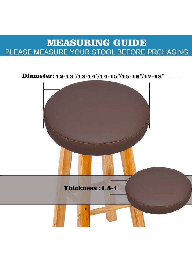 IYB-Flex-Leather Waterproof Round Bar Stool & Chair Seat Covers with Elastic Washable Stool Cushion Cover-(4.5 Inch/ 37 CM)-(Tan-Brown)-(Set of 2) - Image 3