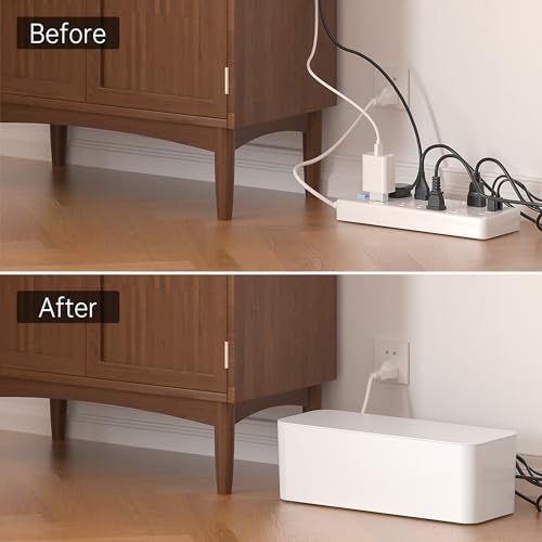 YECAYE 2 Pack Cable Management Box, Pet Friendly Cord Organizer Box for Home & Office, Child-Proof Cable and Power Strip Protector Box, Wire Hider and Cord Organizer for Desk, White - Image 4