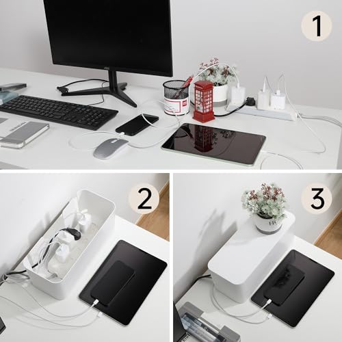 YECAYE 2 Pack Cable Management Box, Pet Friendly Cord Organizer Box for Home & Office, Child-Proof Cable and Power Strip Protector Box, Wire Hider and Cord Organizer for Desk, White - Image 3