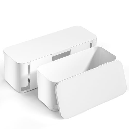 YECAYE 2 Pack Cable Management Box, Pet Friendly Cord Organizer Box for Home & Office, Child-Proof Cable and Power Strip Protector Box, Wire Hider and Cord Organizer for Desk, White - Image 1