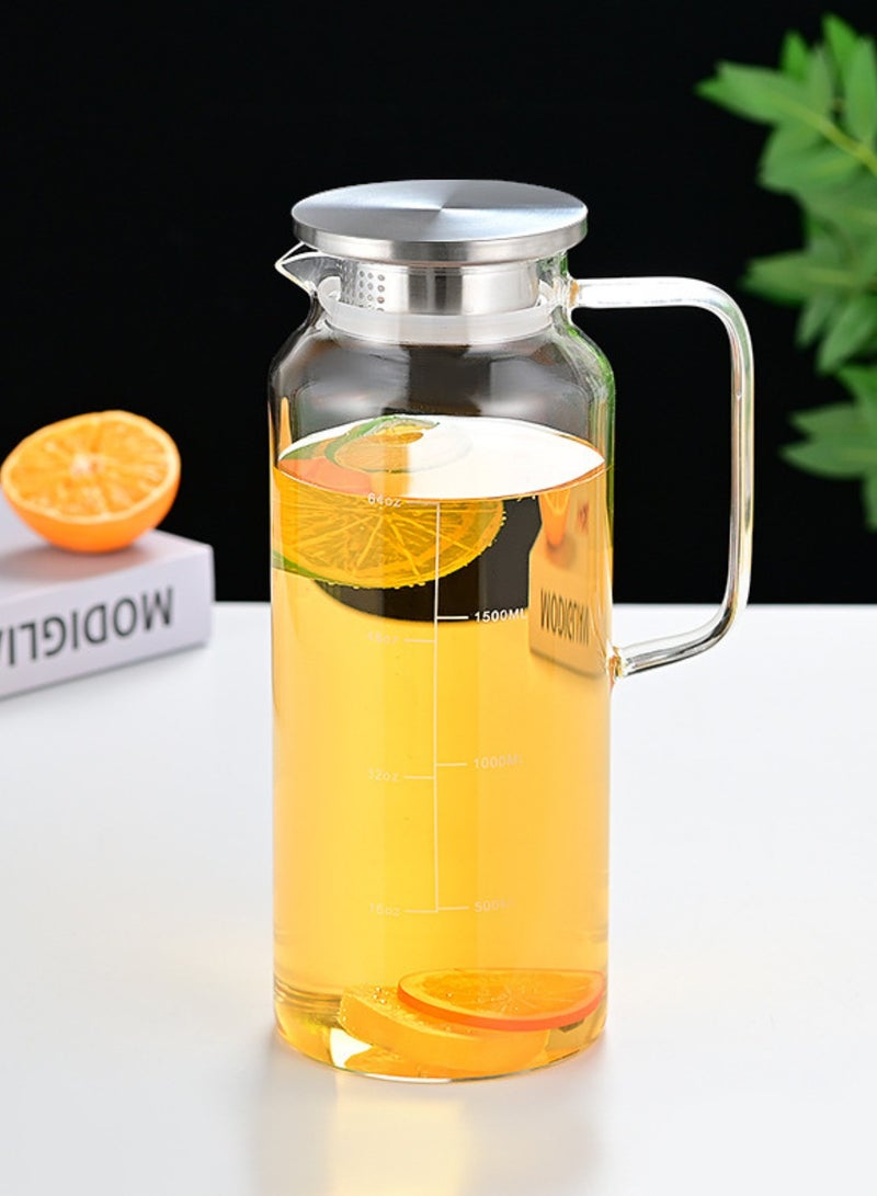GoldenLike Glass Pitcher, 1.8 Liter Water Pitcher Beverage Pitcher Glass Bottles with Removable Lid and Handle Heat Resistant Borosilicate Water Glass Jug for Hot/Cold Milk Juice Drinks, 1 Pack - Image 1