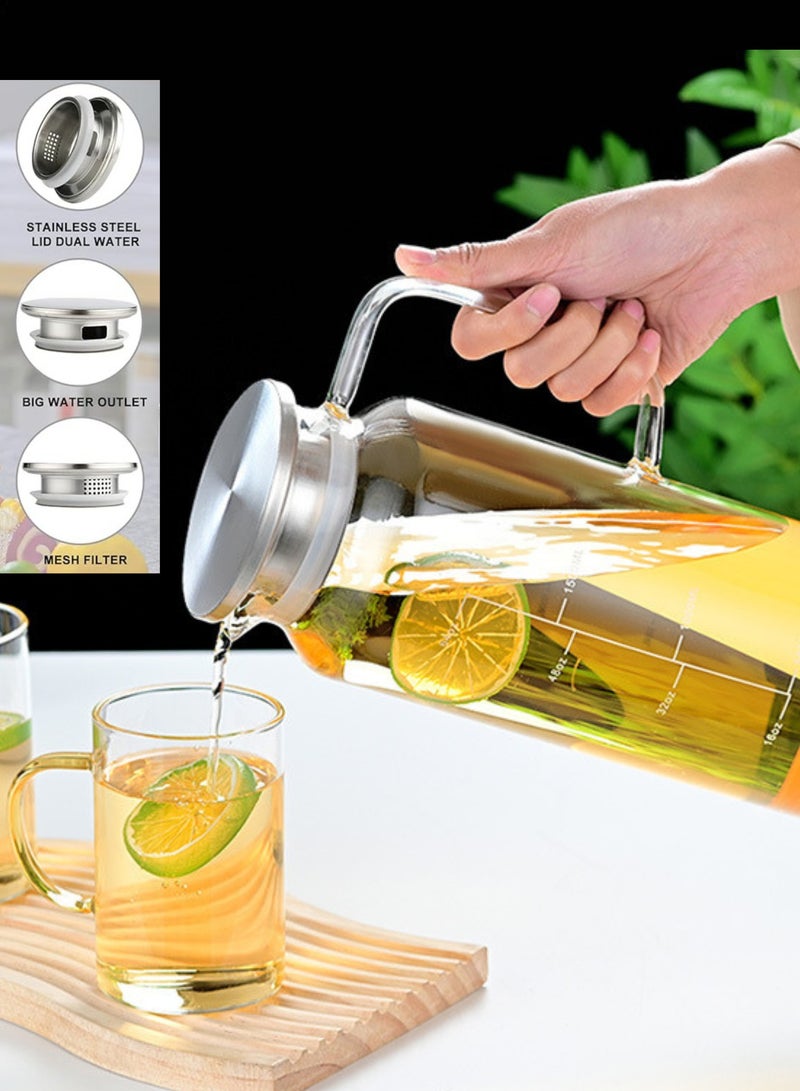 GoldenLike Glass Pitcher, 1.8 Liter Water Pitcher Beverage Pitcher Glass Bottles with Removable Lid and Handle Heat Resistant Borosilicate Water Glass Jug for Hot/Cold Milk Juice Drinks, 1 Pack - Image 4
