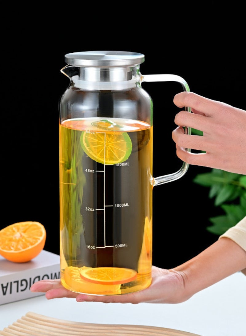 GoldenLike Glass Pitcher, 1.8 Liter Water Pitcher Beverage Pitcher Glass Bottles with Removable Lid and Handle Heat Resistant Borosilicate Water Glass Jug for Hot/Cold Milk Juice Drinks, 1 Pack - Image 3