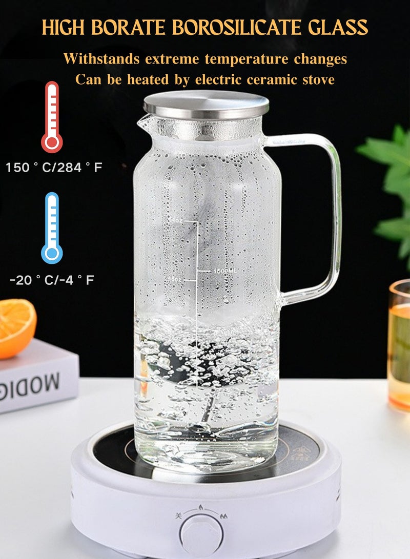 GoldenLike Glass Pitcher, 1.8 Liter Water Pitcher Beverage Pitcher Glass Bottles with Removable Lid and Handle Heat Resistant Borosilicate Water Glass Jug for Hot/Cold Milk Juice Drinks, 1 Pack - Image 2