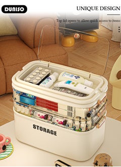 DUNISO Family Medicine Storage Box Container, 4 Layers First Aid Box Organizer with Locking Lid Handle, Multipurpose Durable Craft Tool Case Plastic Professional Emergency Bin for Home Travel Car Camping Office  - Image 5