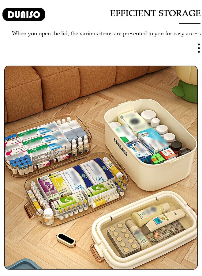 DUNISO Family Medicine Storage Box Container, 4 Layers First Aid Box Organizer with Locking Lid Handle, Multipurpose Durable Craft Tool Case Plastic Professional Emergency Bin for Home Travel Car Camping Office - Image 3