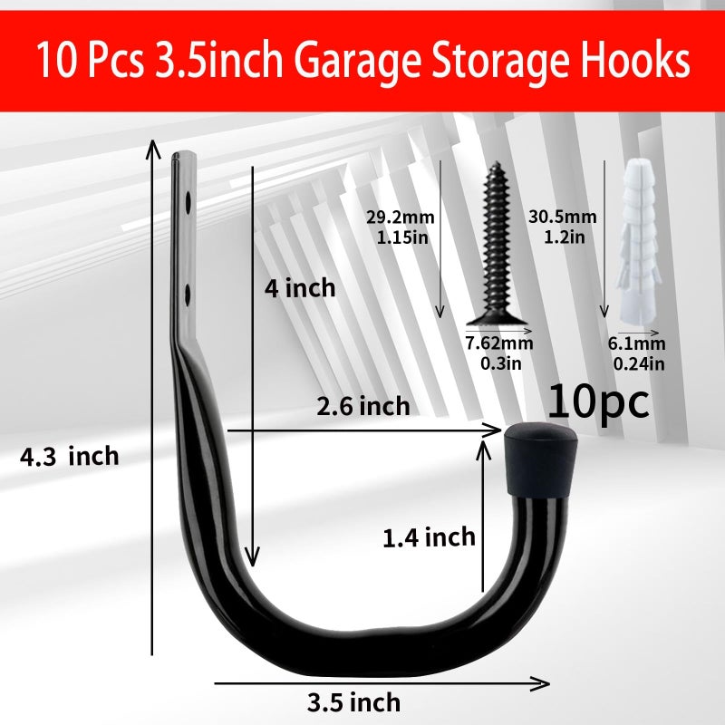 Dreecy 10 Pack Garage Storage J Utility Hooks  Heavy Duty J Utility Hooks Hangers For Garage Wall Hanging Garden Tools  Ladder  Bike  Hose  Black - Image 2