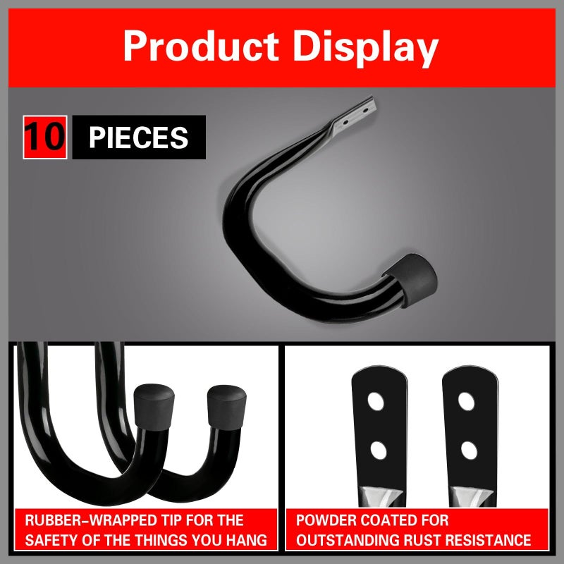 Dreecy 10 Pack Garage Storage J Utility Hooks  Heavy Duty J Utility Hooks Hangers For Garage Wall Hanging Garden Tools  Ladder  Bike  Hose  Black - Image 4