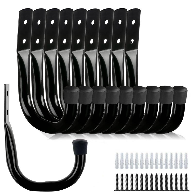 Dreecy 10 Pack Garage Storage J Utility Hooks  Heavy Duty J Utility Hooks Hangers For Garage Wall Hanging Garden Tools  Ladder  Bike  Hose  Black - Image 1