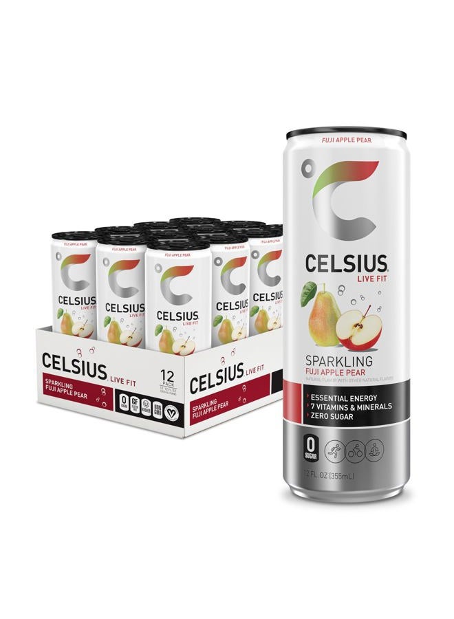 CELSIUS تفاح فوجي الفوار والكمثرى، مشروب طاقة أساسي وظيفي 12 أونصة سائلة (عبوة من 12) - Image 1