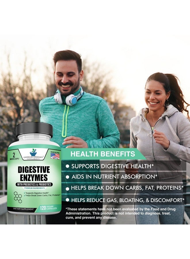 American Standard Supplements إنزيمات هضمية مع بروبيوتيك وبريبايوتيك، 120 كبسولة نباتية، للهضم مع أميلاز، بروميلين، باباين، ليباز، لاكتاز، بروتياز، باباين، سيلولاز، نباتية وخالية من الغلوتين، إمداد لمدة شهرين - Image 5