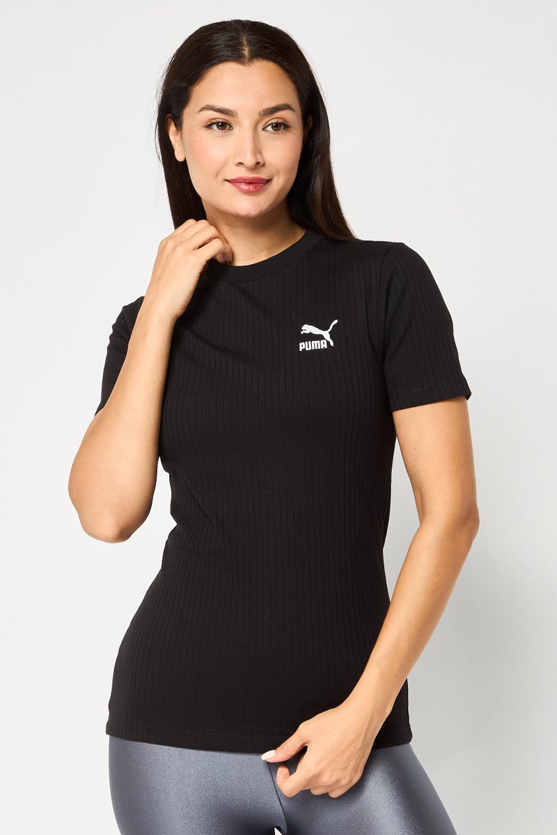 PUMA Women Slim Fit Embroidered Logo Outdoor T-Shirt, Black - Image 1