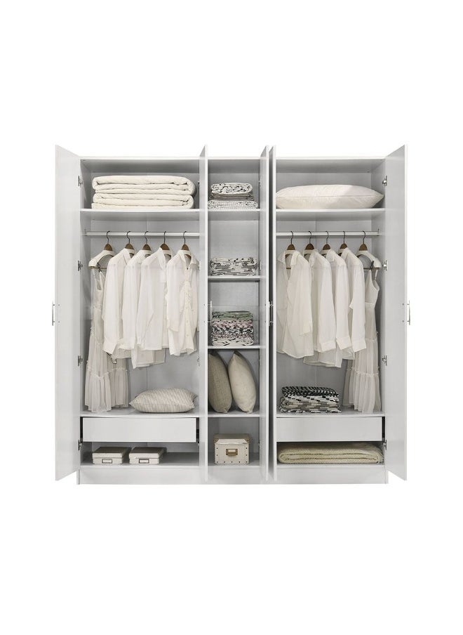 DANUBE HOME Notis 5 Door Wardrobe With 2Drawers And Mirror Sturdy Closet Clothes Storage Cupboard Modern Design Space Saving Swing Door Cabinet For Bedroom L192.6Xw56Xh200Cm - Gloss White  - Image 4