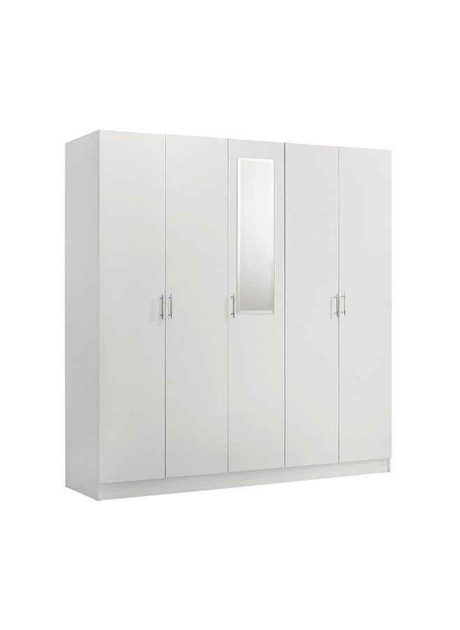 DANUBE HOME Notis 5 Door Wardrobe With 2Drawers And Mirror Sturdy Closet Clothes Storage Cupboard Modern Design Space Saving Swing Door Cabinet For Bedroom L192.6Xw56Xh200Cm - Gloss White  - Image 3