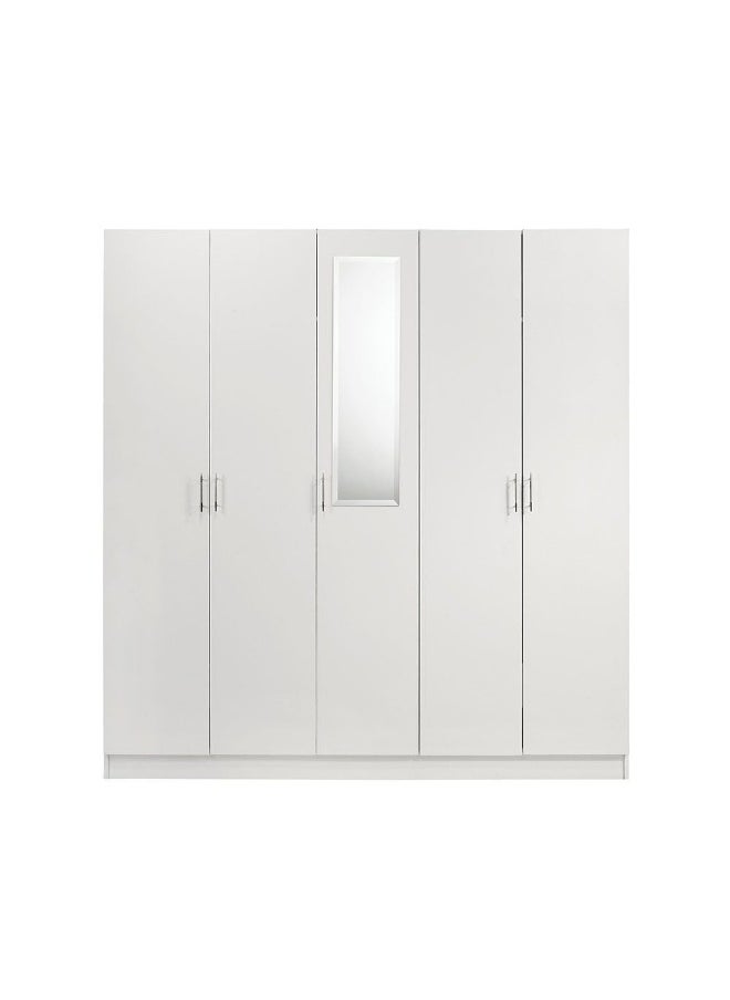 DANUBE HOME Notis 5 Door Wardrobe With 2Drawers And Mirror Sturdy Closet Clothes Storage Cupboard Modern Design Space Saving Swing Door Cabinet For Bedroom L192.6Xw56Xh200Cm - Gloss White  - Image 2