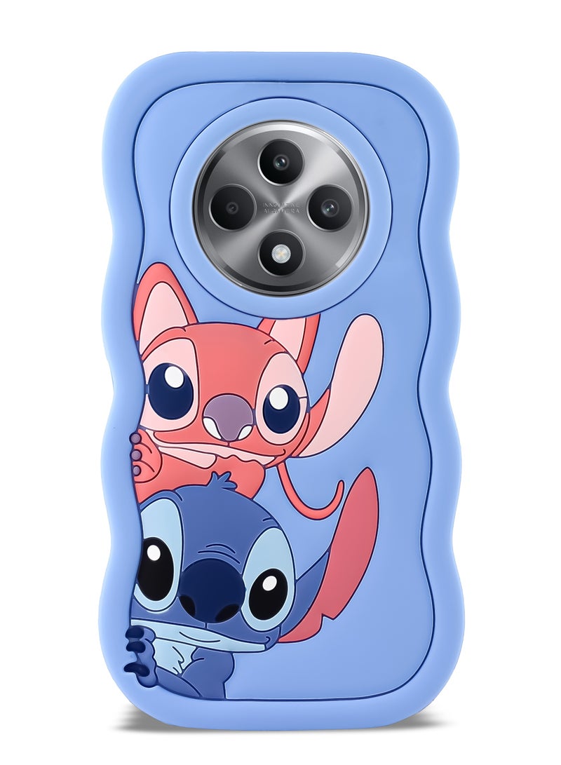 Lilo and Stitch Cartoon 3D Wavy Soft Silicone Phone Case for Oppo Reno 12F 4G/5G (Light Blue) - Image 1