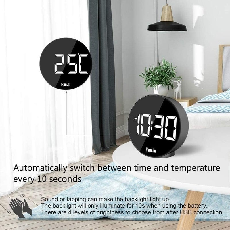 Brikipth LED Digital Alarm Clock 6 Brightness3 Ringtones 1224H Snooze Adjustable Volume Portable Clock for Bedroom Home and Travel - Image 5