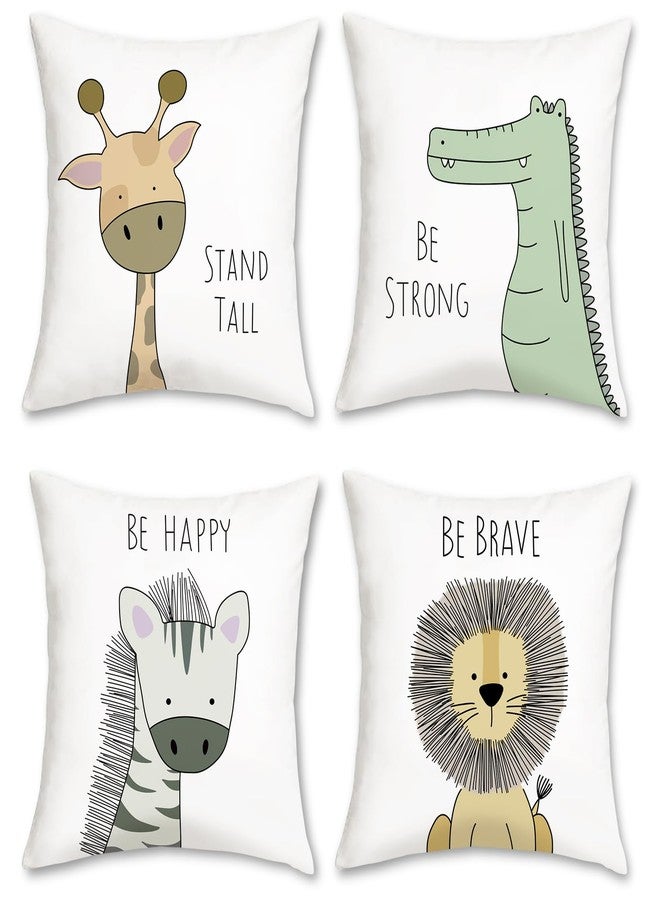 Bonhause Kids Animals Throw Pillow Covers 18x18 Inch Set of 4 Giraffe Lion Zebra Crocodile Pillows Soft Velvet Cushion Covers for Baby Room Kids Bedroom Decor - Image 1