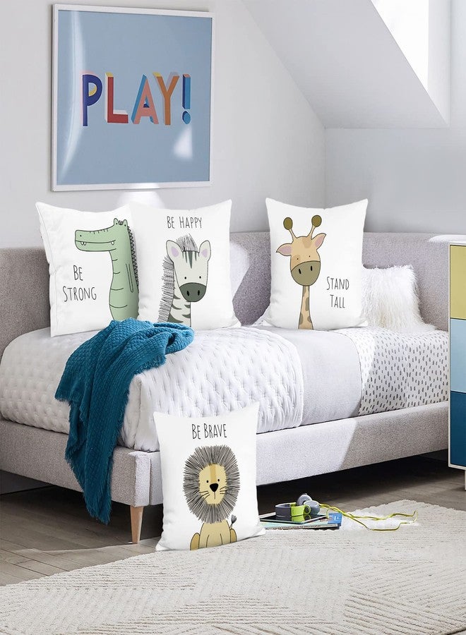 Bonhause Kids Animals Throw Pillow Covers 18x18 Inch Set of 4 Giraffe Lion Zebra Crocodile Pillows Soft Velvet Cushion Covers for Baby Room Kids Bedroom Decor - Image 3