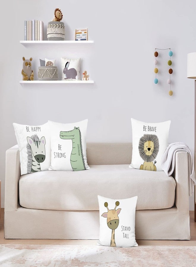Bonhause Kids Animals Throw Pillow Covers 18x18 Inch Set of 4 Giraffe Lion Zebra Crocodile Pillows Soft Velvet Cushion Covers for Baby Room Kids Bedroom Decor - Image 2