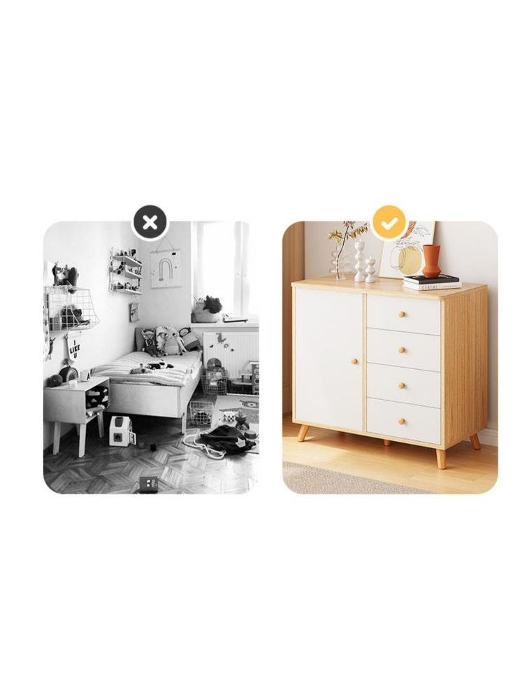 جولدن خزانة أدراج، خزانة تخزين خشبية بأربعة أدراج وبابين للأدوات المنزلية وأدوات المطبخ، خزانة تخزين حديثة بأدراج لغرفة المعيشة وغرفة الطعام وغرفة النوم (GLC104) - Image 3