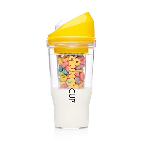 CRUNCHCUP XL Yellow - Portable Plastic Cereal Cups for Breakfast On the Go, To Go Cereal and Milk Container for your favorite Breakfast Cereals, No Spoon or Bowl Required - Image 1