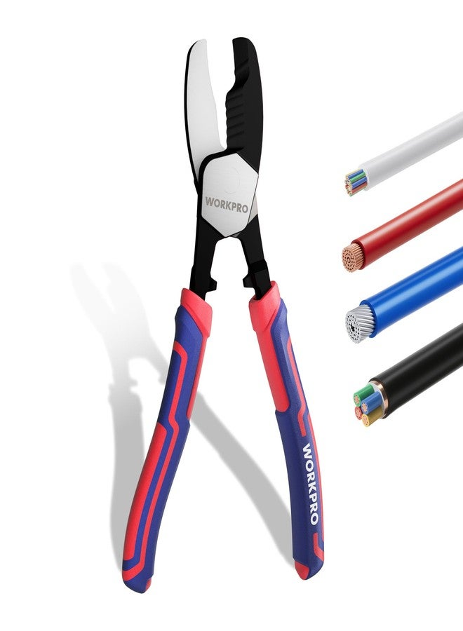 ووركبرو قاطع كابلات WORKPRO مقاس 8 بوصات مع حافة قطع مزدوجة، قواطع أسلاك شديدة التحمل مع حافة مشطوفة مضادة للانزلاق حتى 3/16 بوصة، مقصات كابلات للألومنيوم والنحاس والأسلاك وكابلات الاتصالات - Image 1