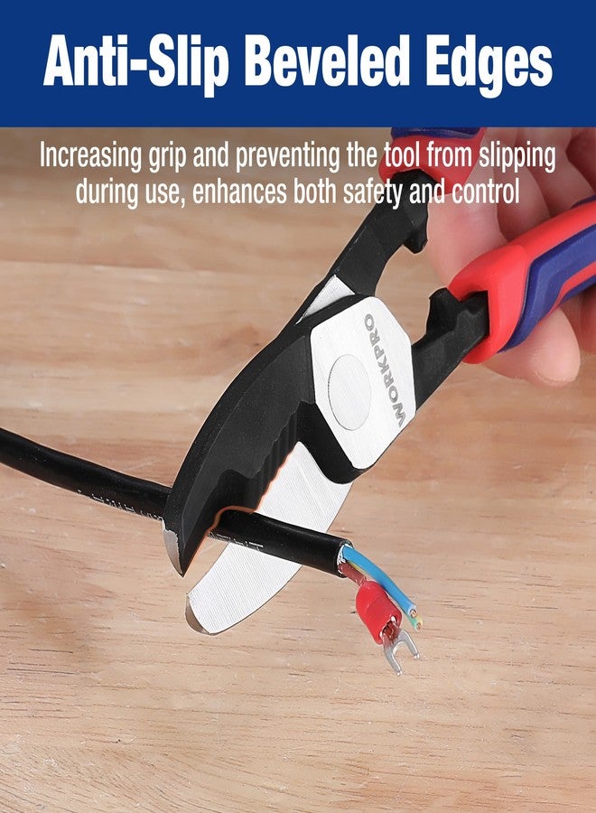ووركبرو قاطع كابلات WORKPRO مقاس 8 بوصات مع حافة قطع مزدوجة، قواطع أسلاك شديدة التحمل مع حافة مشطوفة مضادة للانزلاق حتى 3/16 بوصة، مقصات كابلات للألومنيوم والنحاس والأسلاك وكابلات الاتصالات - Image 5