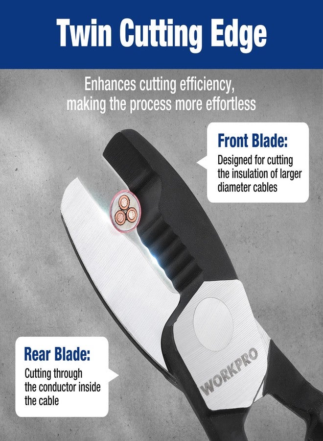 ووركبرو قاطع كابلات WORKPRO مقاس 8 بوصات مع حافة قطع مزدوجة، قواطع أسلاك شديدة التحمل مع حافة مشطوفة مضادة للانزلاق حتى 3/16 بوصة، مقصات كابلات للألومنيوم والنحاس والأسلاك وكابلات الاتصالات - Image 4