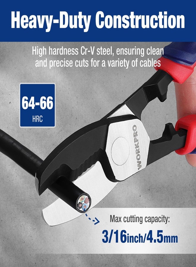 ووركبرو قاطع كابلات WORKPRO مقاس 8 بوصات مع حافة قطع مزدوجة، قواطع أسلاك شديدة التحمل مع حافة مشطوفة مضادة للانزلاق حتى 3/16 بوصة، مقصات كابلات للألومنيوم والنحاس والأسلاك وكابلات الاتصالات - Image 3