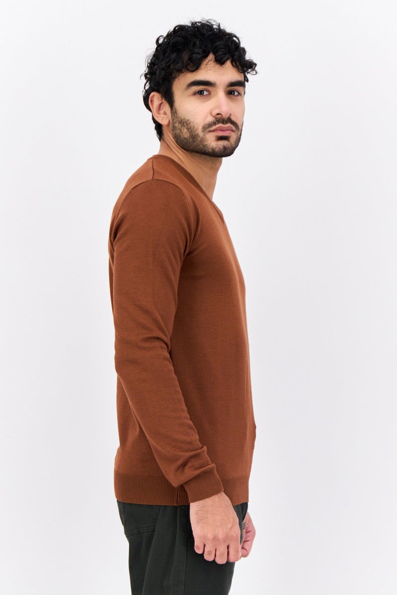 Sorbino Men V Neck Knitted Sweater, Choco Brown  - Image 2