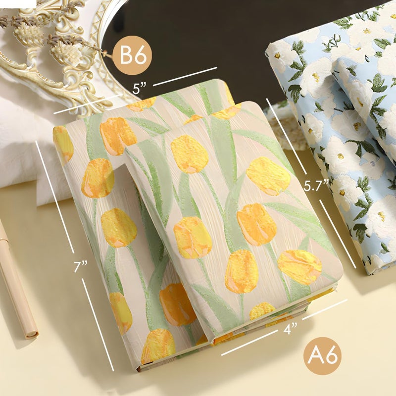 ipoul Pocket Notebook, A6, 4x6, Small Embroidered Journal, Cute Notebook, Lay Flat, Hardcover, Lined Notebook & Sketchbook, Note Taking Notebook, Beautiful Journal for Women, Tulip Flower - Image 2
