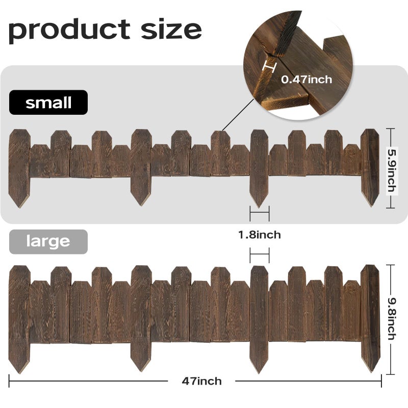 ciAmore Wood Garden Edging, Staggered Wooden Edging Border Decorative Small Picket Panels for Flower Bed Barriers and Landscape Fencing (5.9" H x 47" L, 1 Pack) - Image 2