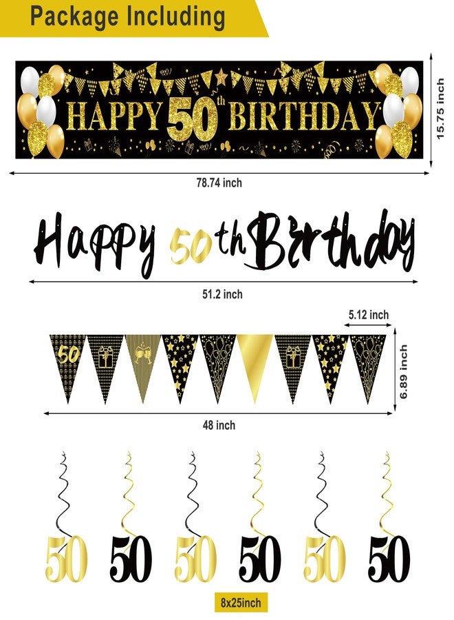 YeohJoy 27pcs 50th Birthday Decorations for Men, Black Gold 50th Party Decorations, Happy 50th Birthday Banner Honeycomb Table Hanging Swirls Cake Topper and Balloons, Over the Hill 50th Birthday Decorations - Image 2