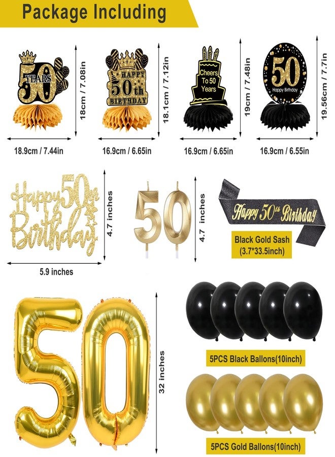 YeohJoy 27pcs 50th Birthday Decorations for Men, Black Gold 50th Party Decorations, Happy 50th Birthday Banner Honeycomb Table Hanging Swirls Cake Topper and Balloons, Over the Hill 50th Birthday Decorations - Image 3