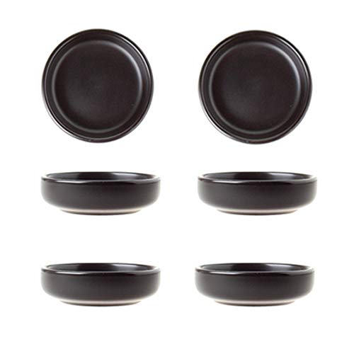 BigNoseDeer Matte Ceramic Soy Dipping dish,Multipurpose Porcelain Sauce Dish Mini Side Seasoning bowl Sushi Soy Dipping Bowls Simple Style Set of 6 Black (Black) - Image 1