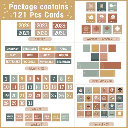 Sinload Classroom Calendar Pocket Chart Set Calendar Bulletin Board Set Seasons Festival Weather Pocket Chart for Classroom Decoration Back to School SuppliesModern BohoLinen Color - Image 3