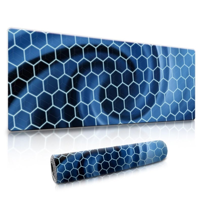 Dyazo Hexagonal Pattern Desk Mat for Laptop & Computer | Anti-Slip Extended Mouse Pad | Gaming Rubber Mouse Pad with Stitched Edges (800mm x 300mm x 3mm) – Blue - Image 1