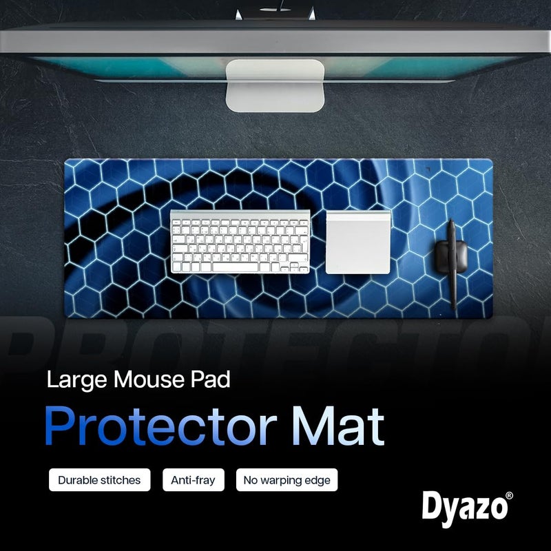 Dyazo Hexagonal Pattern Desk Mat for Laptop & Computer | Anti-Slip Extended Mouse Pad | Gaming Rubber Mouse Pad with Stitched Edges (800mm x 300mm x 3mm) – Blue - Image 3