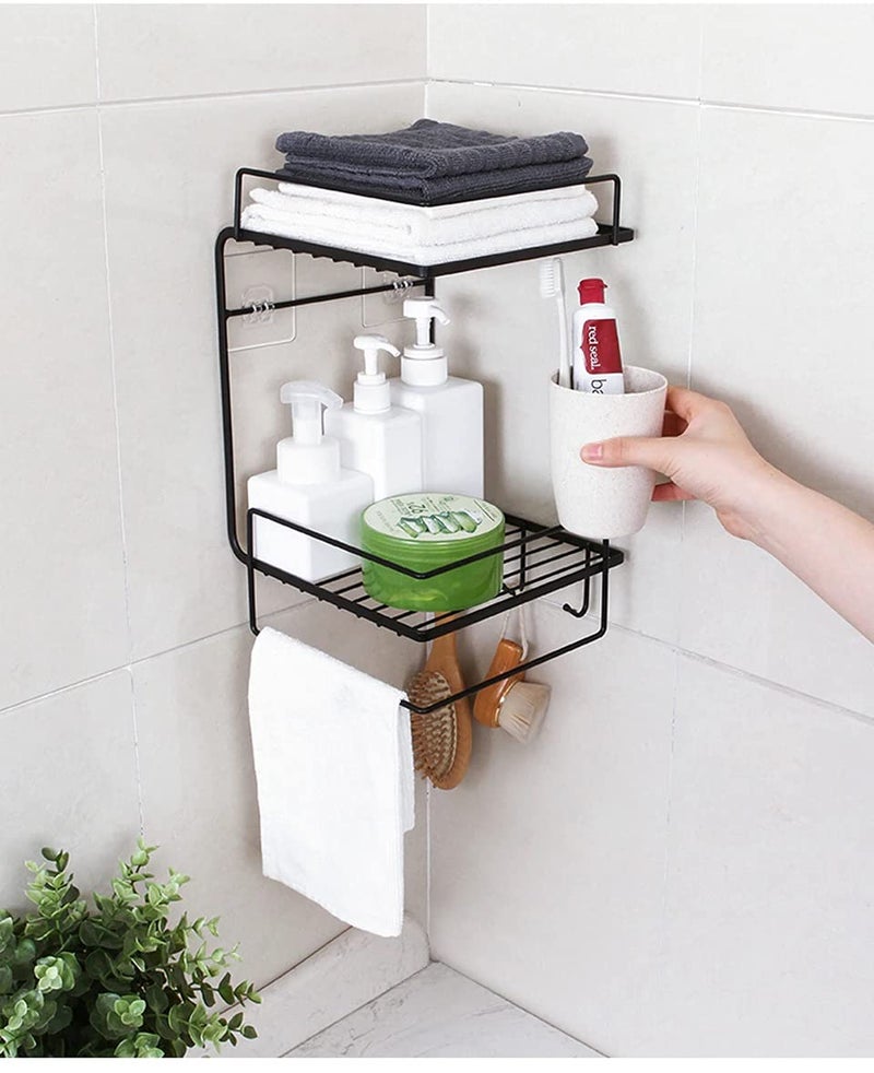 HOME CUBE 1 Pc Multipurpose Kitchen Bathroom Corner Shelf Wall Holder Storage Rack Bathroom Rack Broadside Storage Box Strong Magic Sticker Shower Rack Shelf with 3 Hook - Black Color - Image 5
