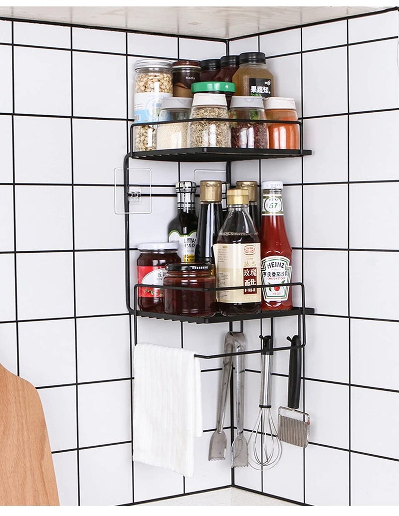 HOME CUBE 1 Pc Multipurpose Kitchen Bathroom Corner Shelf Wall Holder Storage Rack Bathroom Rack Broadside Storage Box Strong Magic Sticker Shower Rack Shelf with 3 Hook - Black Color - Image 4