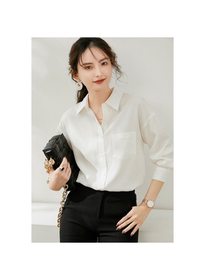 Small Lapel Minimalist Shirt】oversized Drop Shoulder Long Sleeve Blouse For Women - Solid Color Versatile Office Wear For Spring And Autumn - Image 5