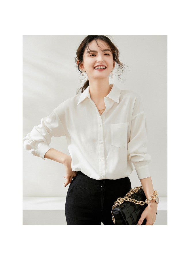 Small Lapel Minimalist Shirt】oversized Drop Shoulder Long Sleeve Blouse For Women - Solid Color Versatile Office Wear For Spring And Autumn - Image 3
