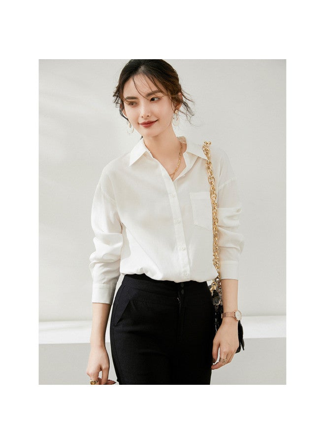 Small Lapel Minimalist Shirt】oversized Drop Shoulder Long Sleeve Blouse For Women - Solid Color Versatile Office Wear For Spring And Autumn - Image 4