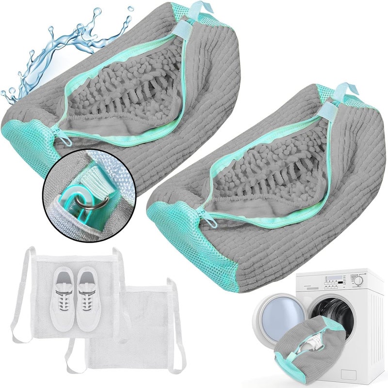 Shoe Washing Machine bag Shoe Laundry Bag for Washer and Dryer Include Dry Net Bag Reusable and Durable Zipper with Hook Design Shoe Washing Bag for Sneaker Gray 2 Pack