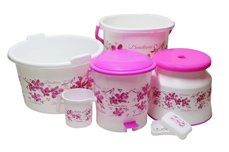 AOOMI New Flower Printed Square Bathroom Set Pink 6 - Image 1