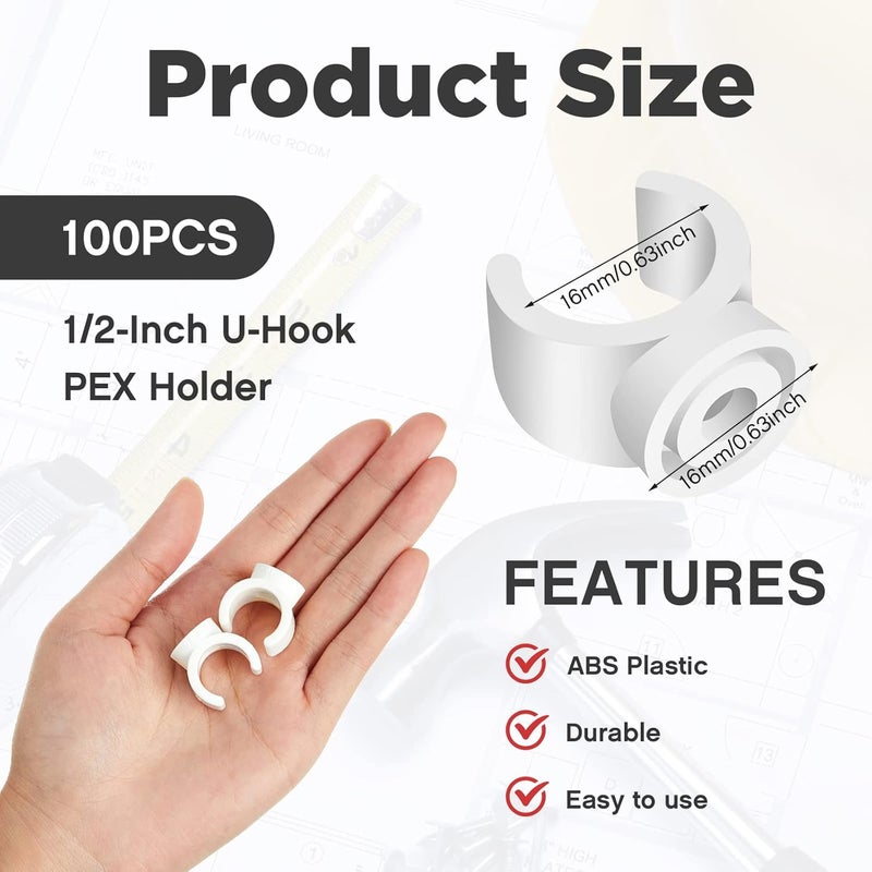 Yookeer 100 Packs 1/2 Inch PEX Clips Pipe Hangers Clamps Holder Pipe Support Plastic 16 mm PEX Tubing Clamps Hangers Water Support Clamp Clips Socket - Image 2