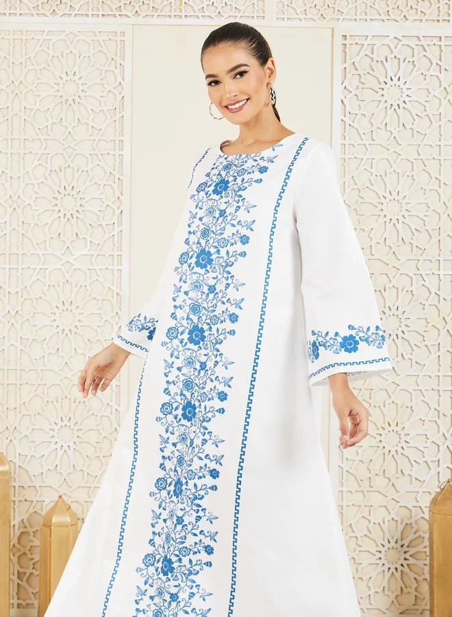 Styli Floral Panel Print Jalabiya