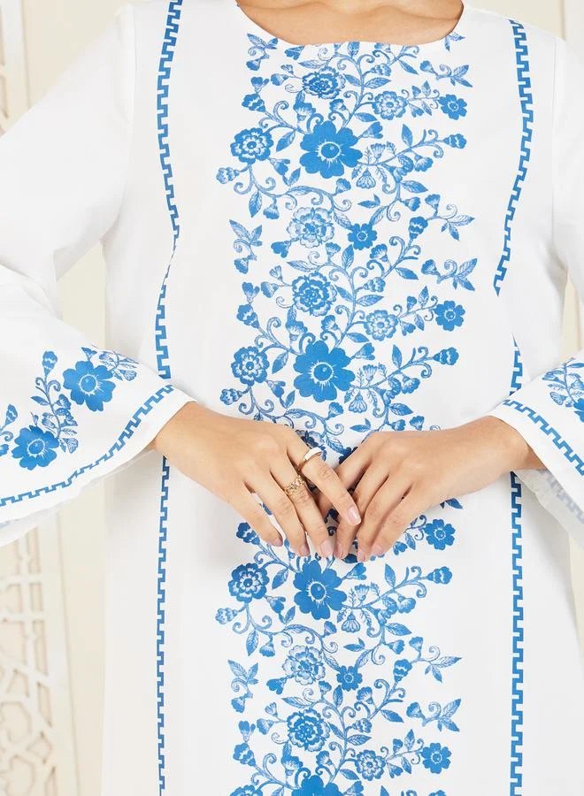 Styli Floral Panel Print Jalabiya